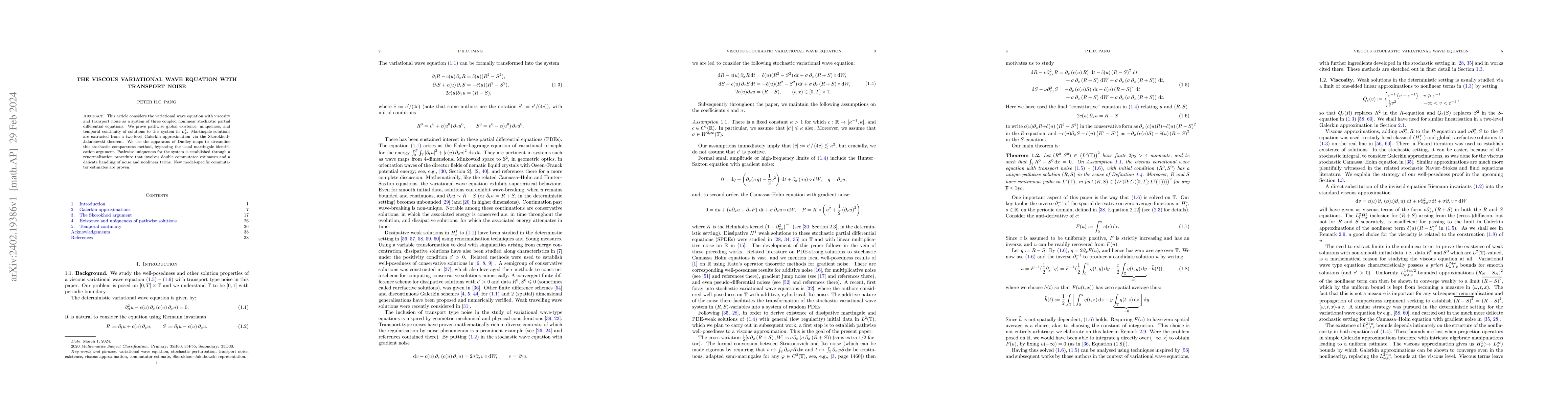Thumbnail for The viscous variational wave equation with transport noise