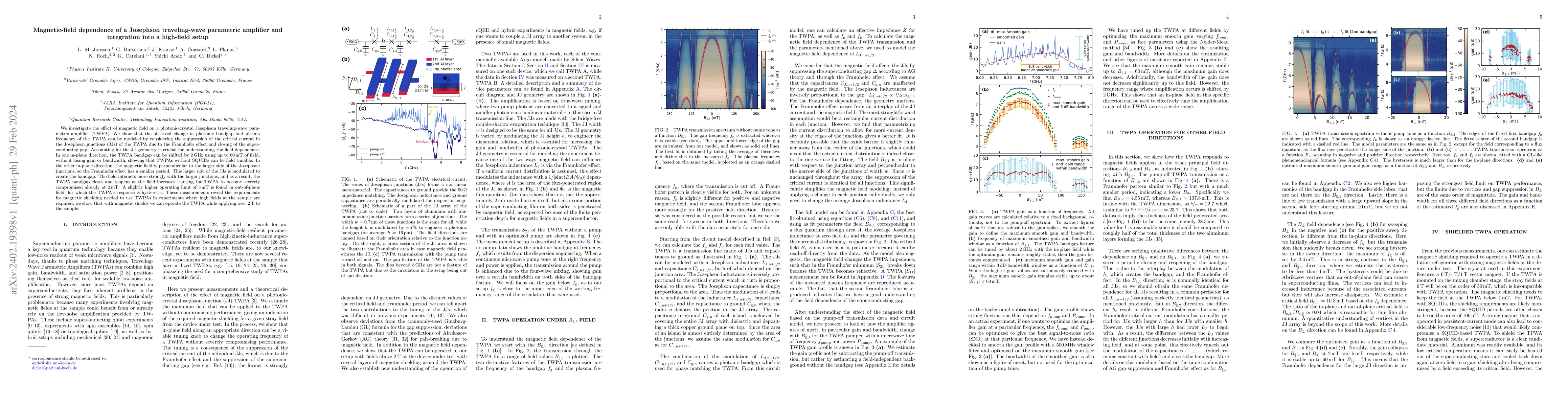 Thumbnail for Magnetic-field dependence of a Josephson traveling-wave parametric
  amplifier and integration into a high-field setup