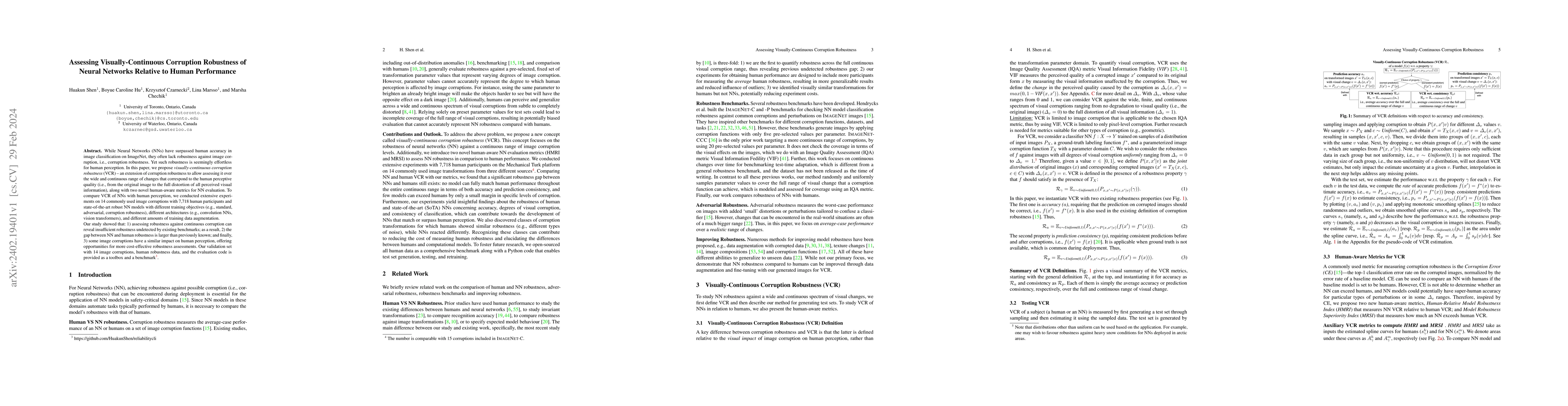 Thumbnail for Assessing Visually-Continuous Corruption Robustness of Neural Networks
  Relative to Human Performance