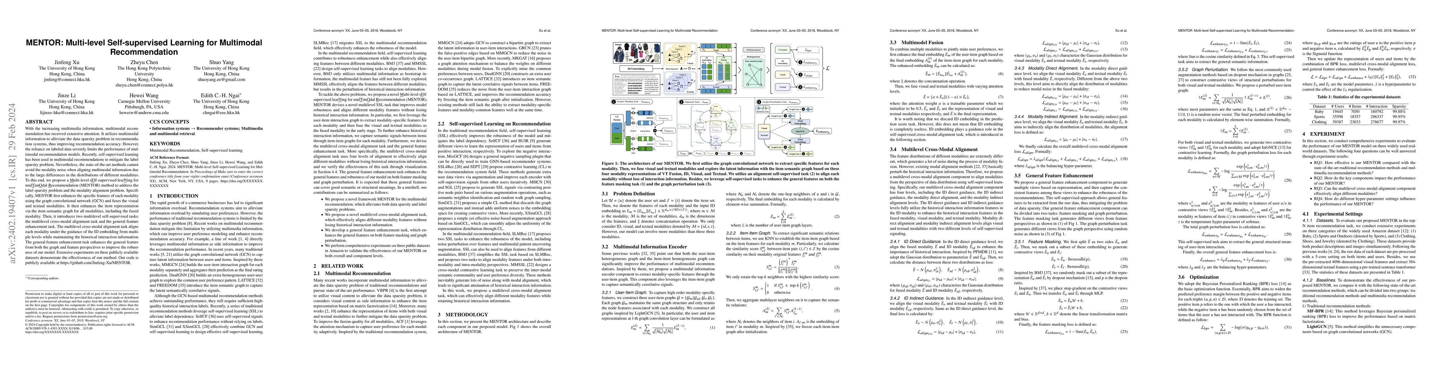Thumbnail for MENTOR: Multi-level Self-supervised Learning for Multimodal
  Recommendation