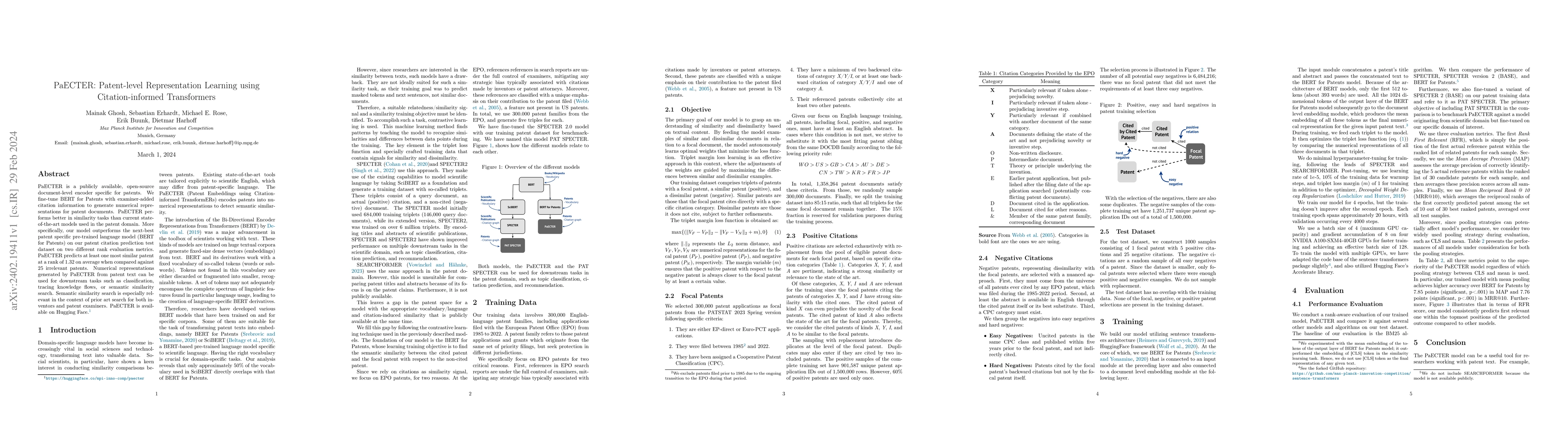 Thumbnail for PaECTER: Patent-level Representation Learning using Citation-informed
  Transformers