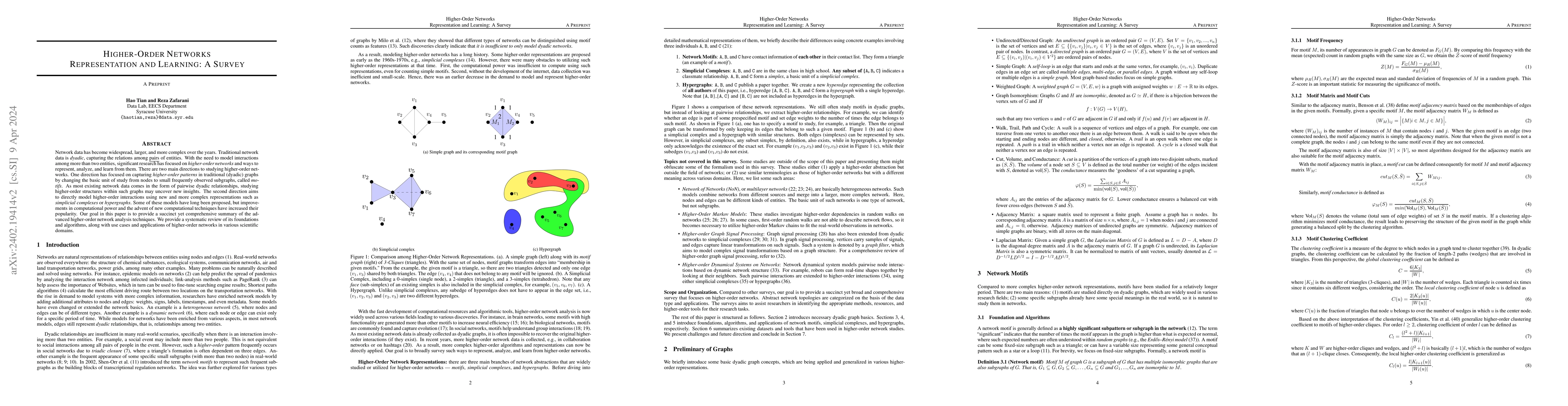 Thumbnail for Higher-Order Networks Representation and Learning: A Survey