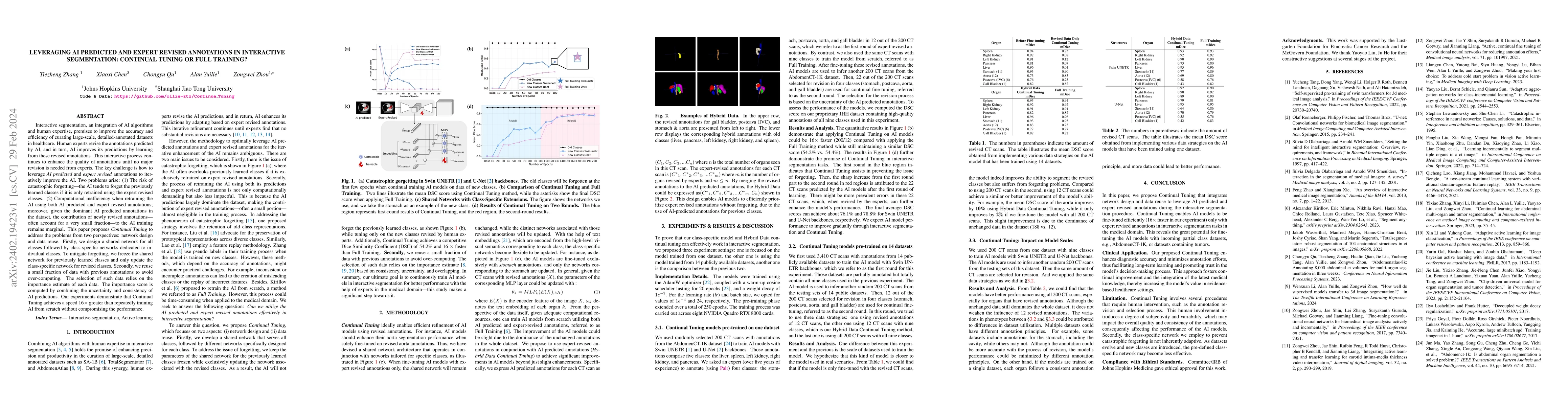 Thumbnail for Leveraging AI Predicted and Expert Revised Annotations in Interactive
  Segmentation: Continual Tuning or Full Training?