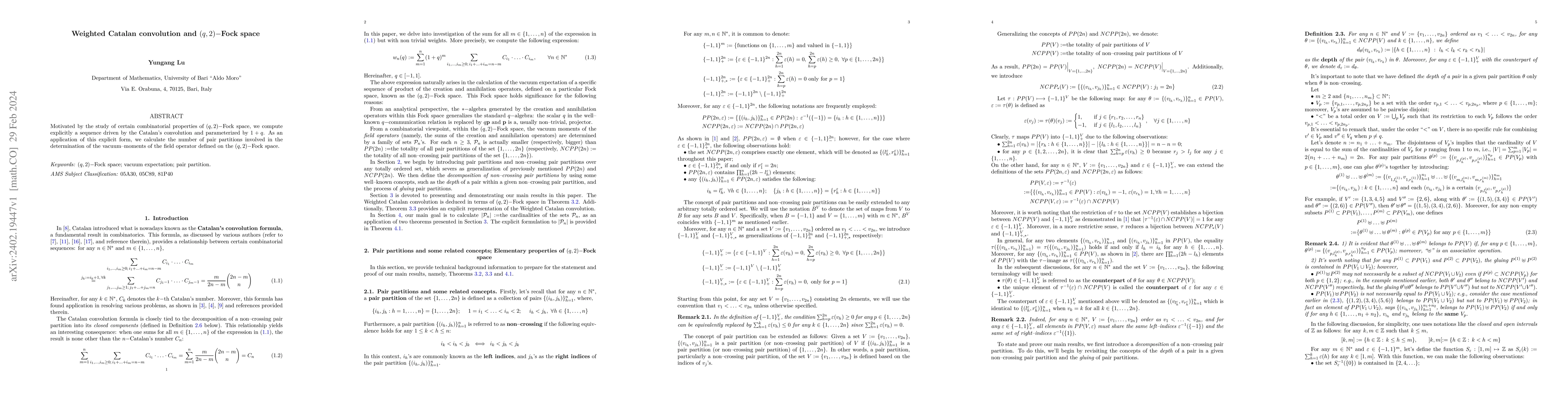 Thumbnail for Weighted Catalan convolution and $(q,2)$-Fock space