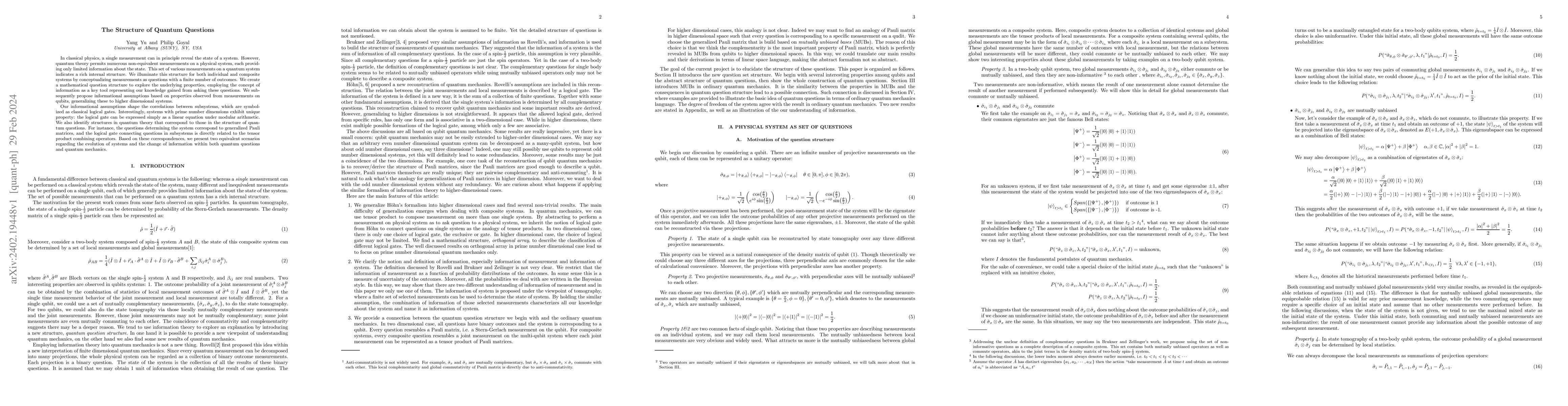 Thumbnail for The Structure of Quantum Questions
