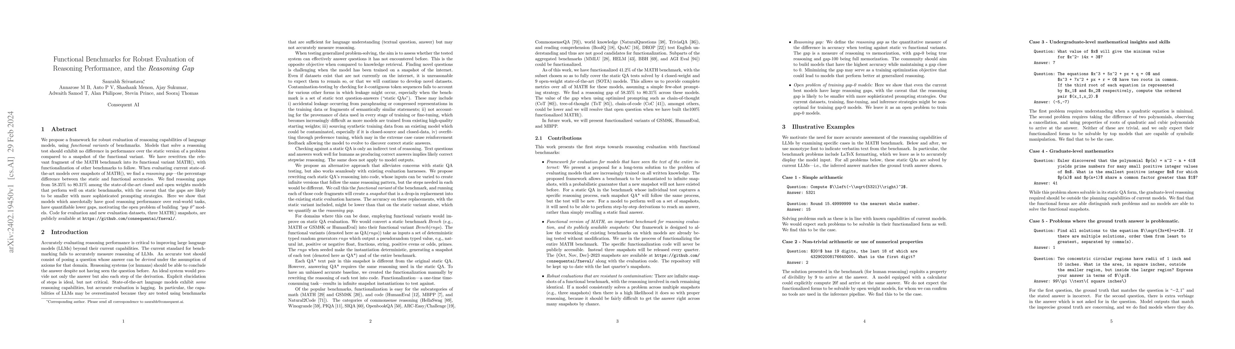 Thumbnail for Functional Benchmarks for Robust Evaluation of Reasoning Performance,
  and the Reasoning Gap
