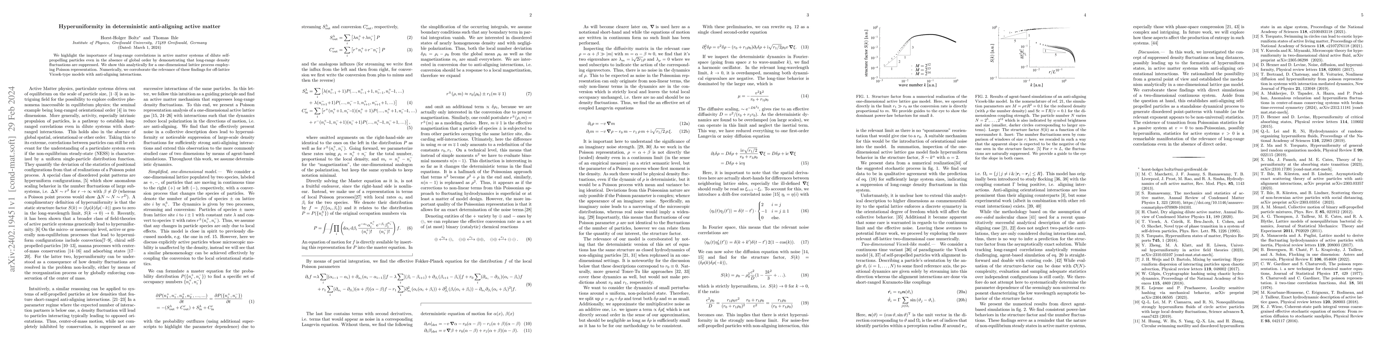 Thumbnail for Hyperuniformity in deterministic anti-aligning active matter
