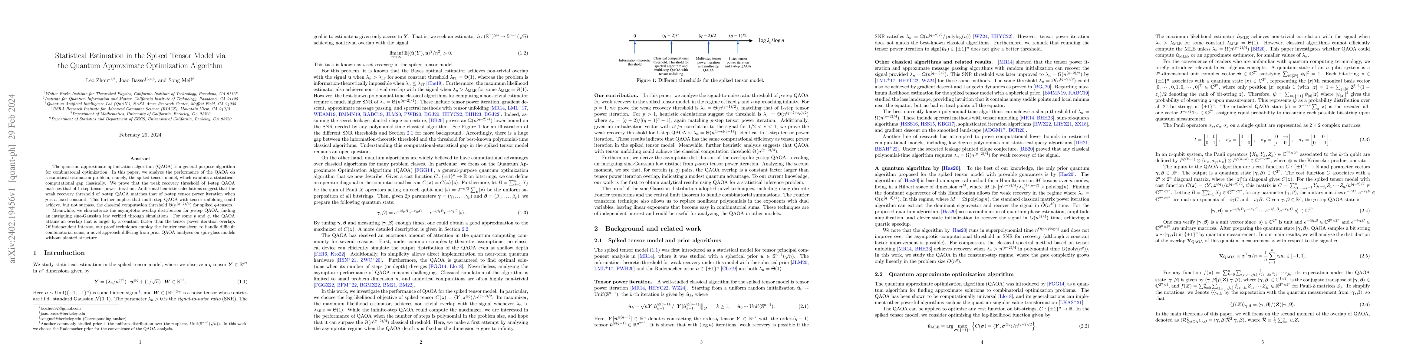 Thumbnail for Statistical Estimation in the Spiked Tensor Model via the Quantum
  Approximate Optimization Algorithm