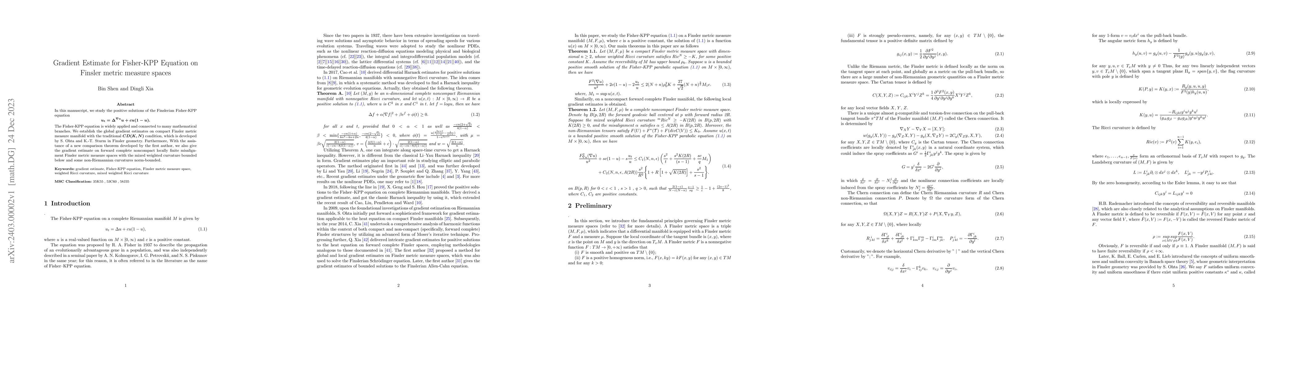 Thumbnail for Gradient estimate for Fisher-KPP equation on Finsler metric measure
  spaces