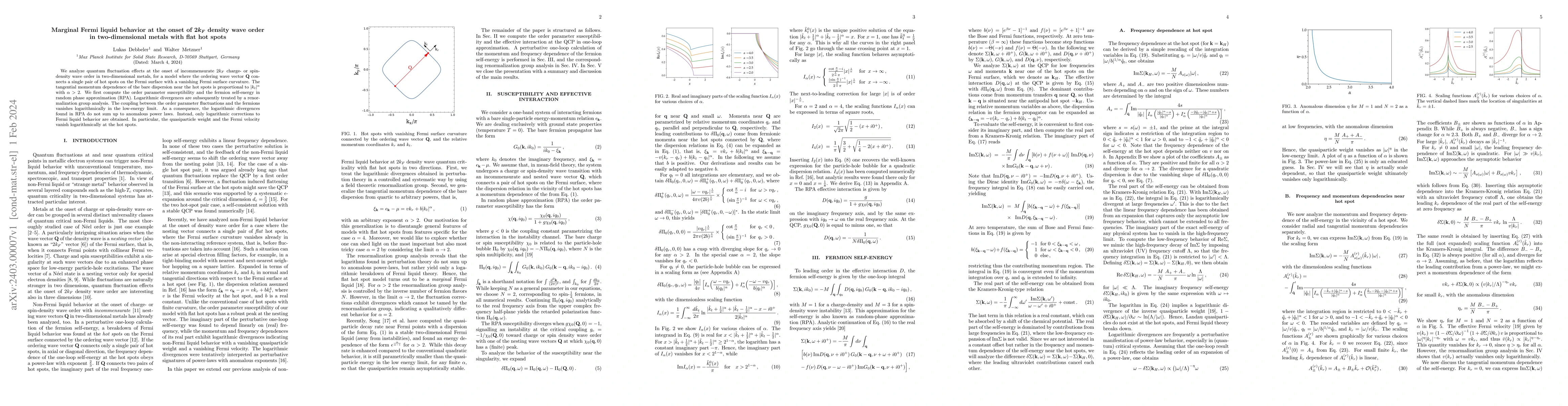 Thumbnail for Marginal Fermi liquid behavior at the onset of $\boldsymbol{2k_F}$
  density wave order in two-dimensional metals with flat hot spots