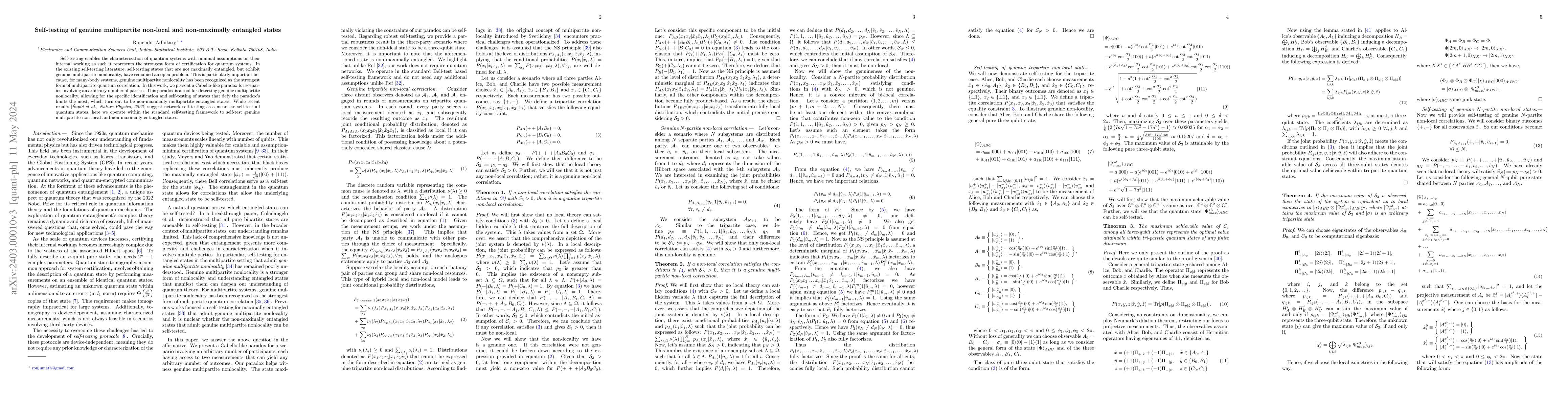 Thumbnail for Self-testing of genuine multipartite non-local and non-maximally
  entangled states