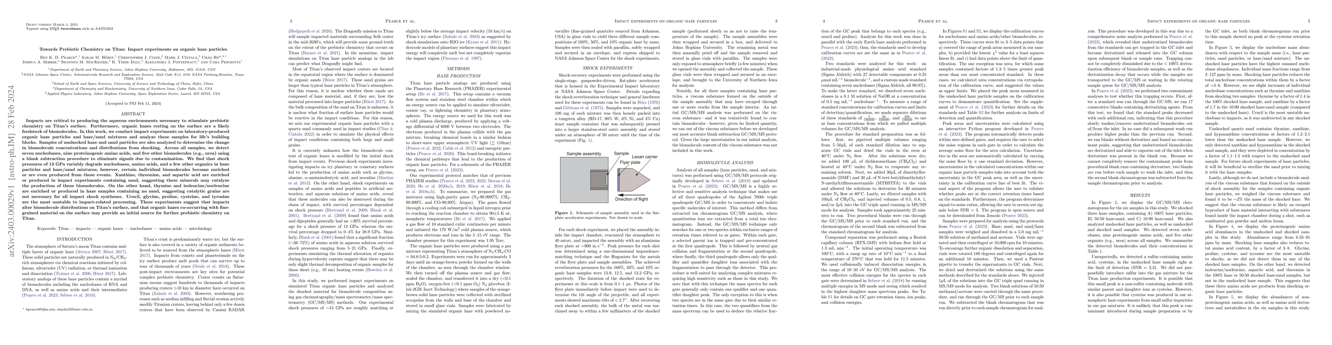 Thumbnail for Towards Prebiotic Chemistry on Titan: Impact experiments on organic haze
  particles