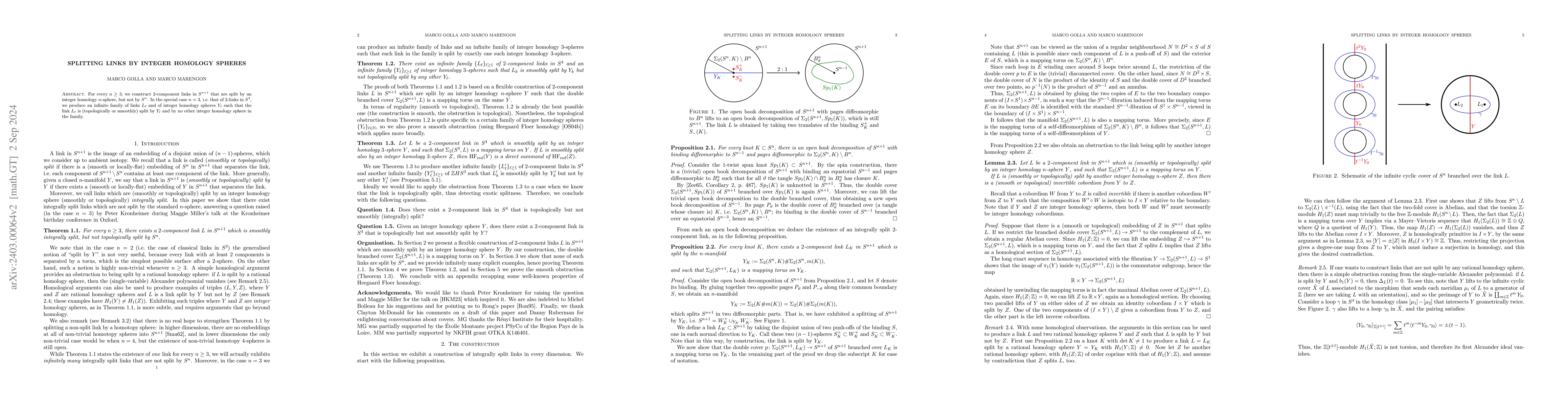 Thumbnail for Splitting links by integer homology spheres