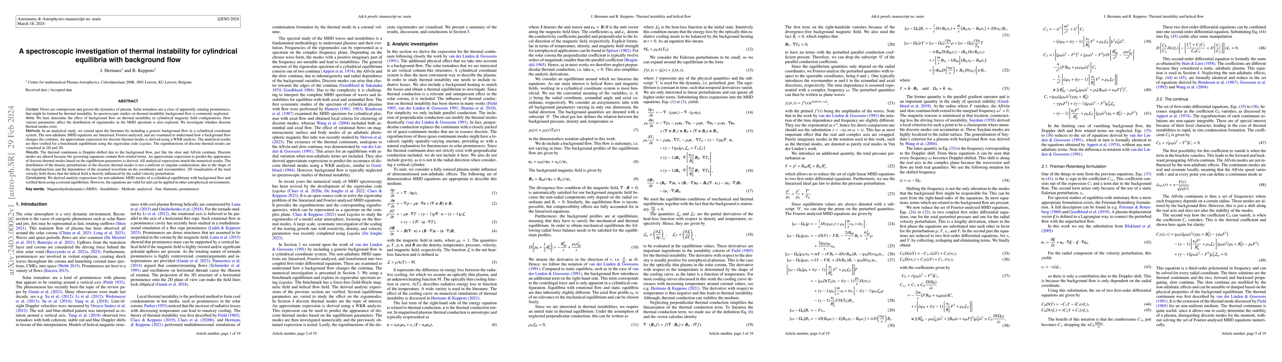 Thumbnail for A spectroscopic investigation of thermal instability for cylindrical
  equilibria with background flow