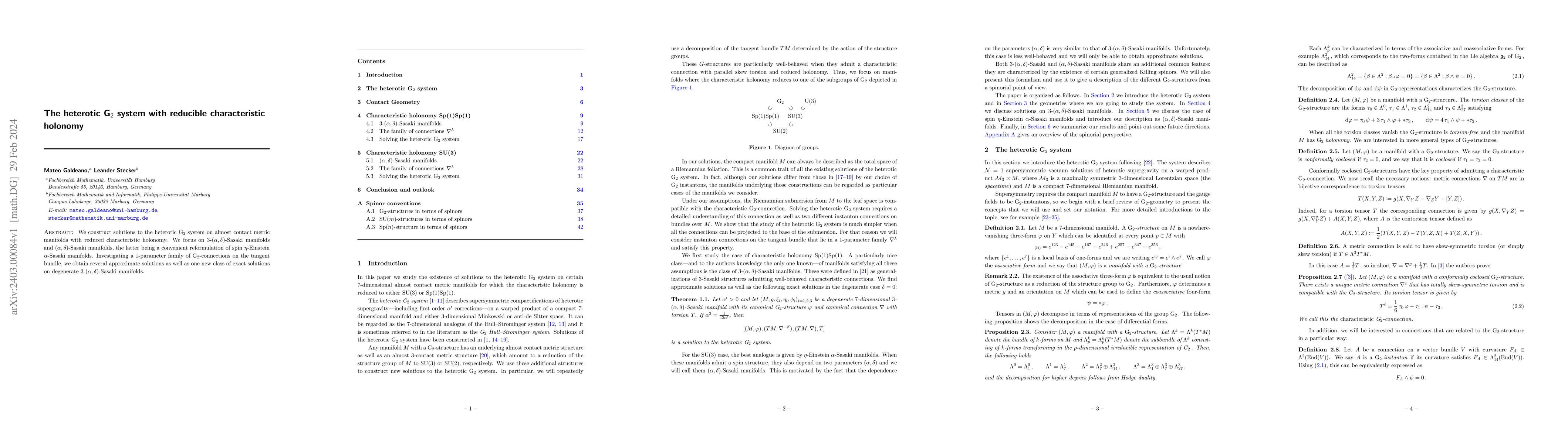 Thumbnail for The heterotic G$_2$ system with reducible characteristic holonomy