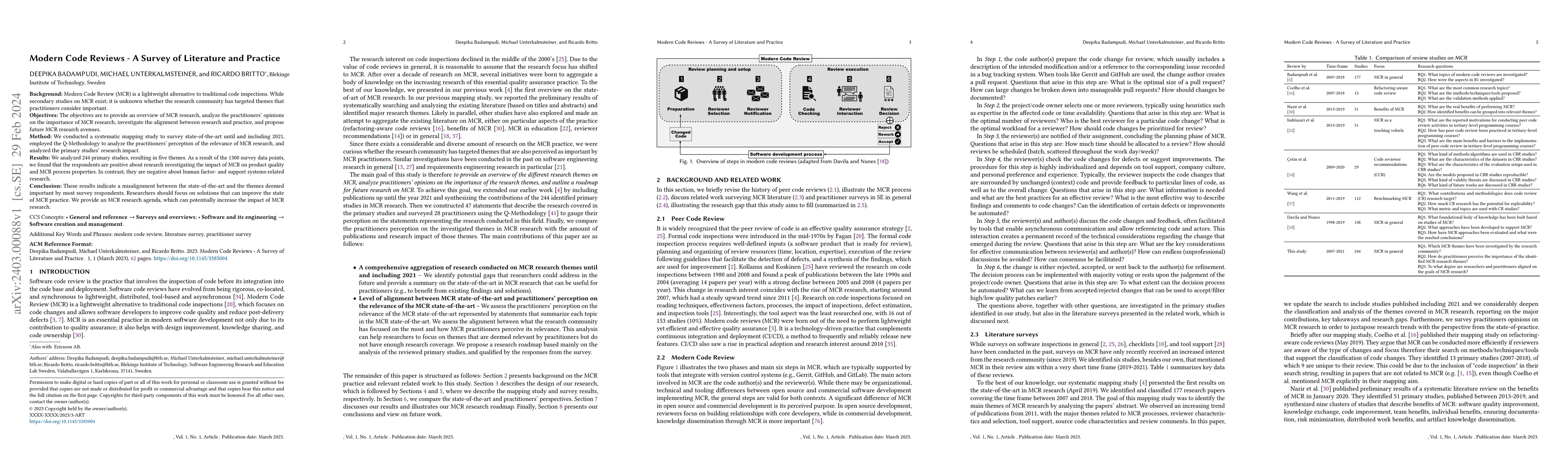 Thumbnail for Modern Code Reviews -- Survey of Literature and Practice