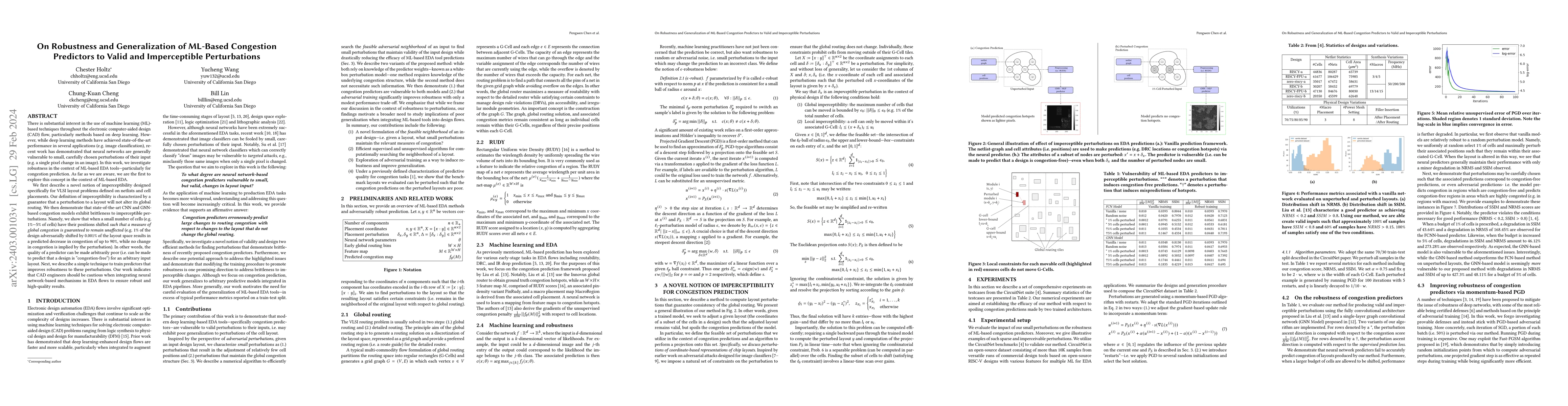 Thumbnail for On Robustness and Generalization of ML-Based Congestion Predictors to
  Valid and Imperceptible Perturbations