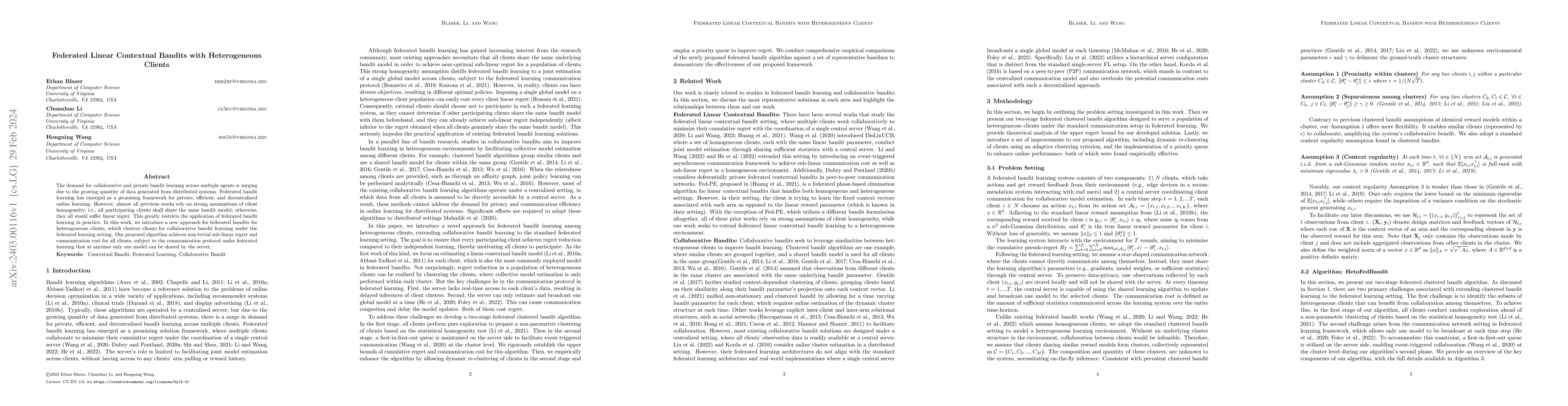 Thumbnail for Federated Linear Contextual Bandits with Heterogeneous Clients