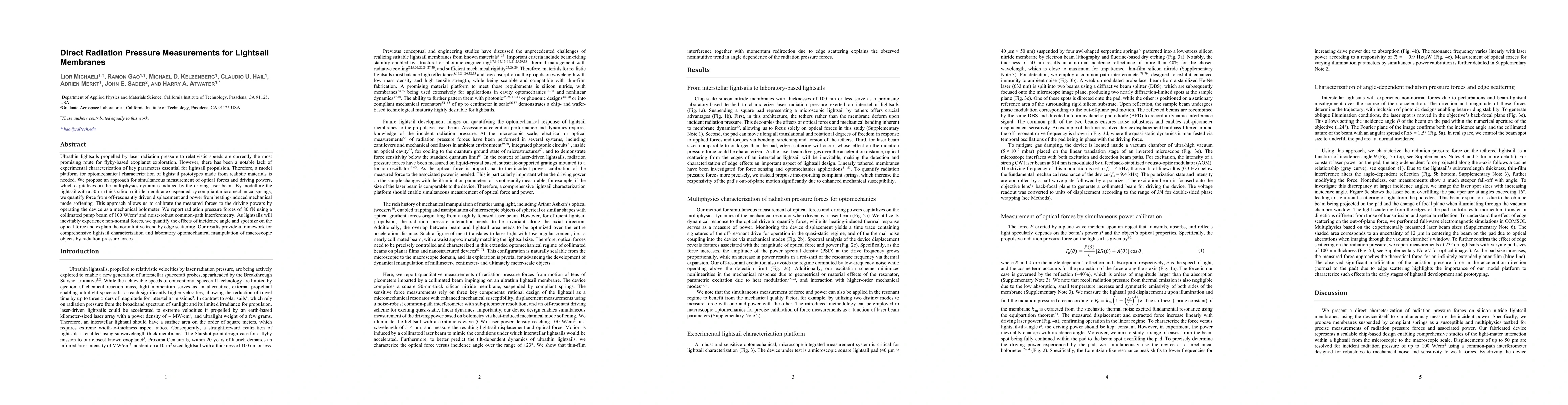 Thumbnail for Direct Radiation Pressure Measurements for Lightsail Membranes