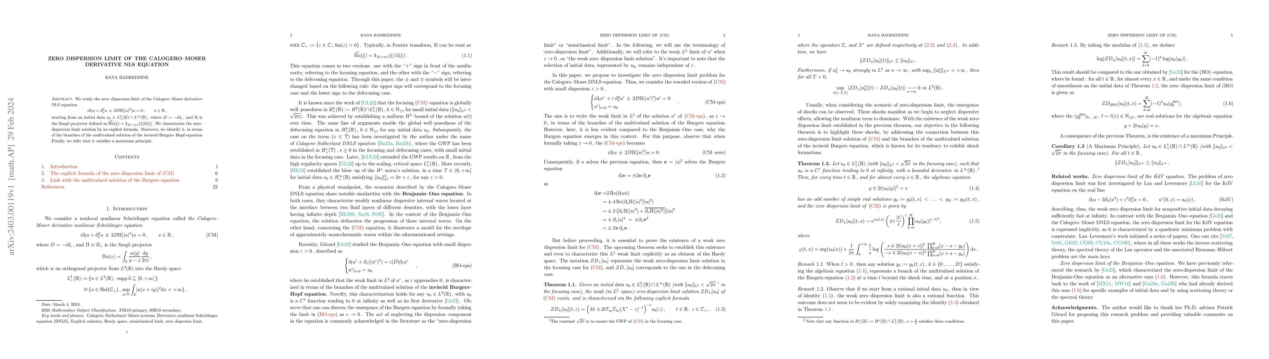 Thumbnail for Zero dispersion limit of the Calogero-Moser derivative NLS equation