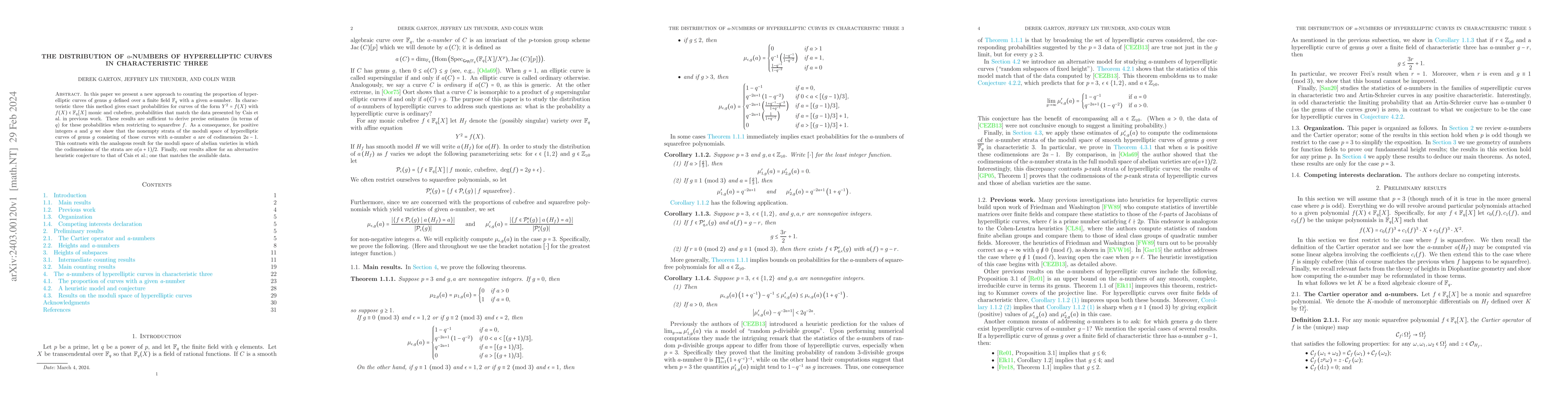 Thumbnail for The distribution of $a$-numbers of hyperelliptic curves in
  characteristic three