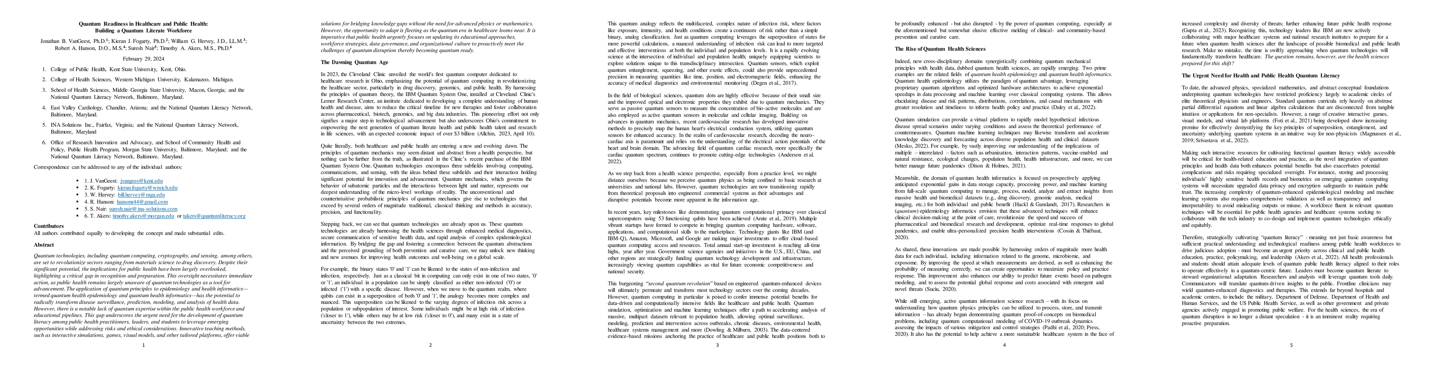 Thumbnail for Quantum Readiness in Healthcare and Public Health: Building a Quantum
  Literate Workforce