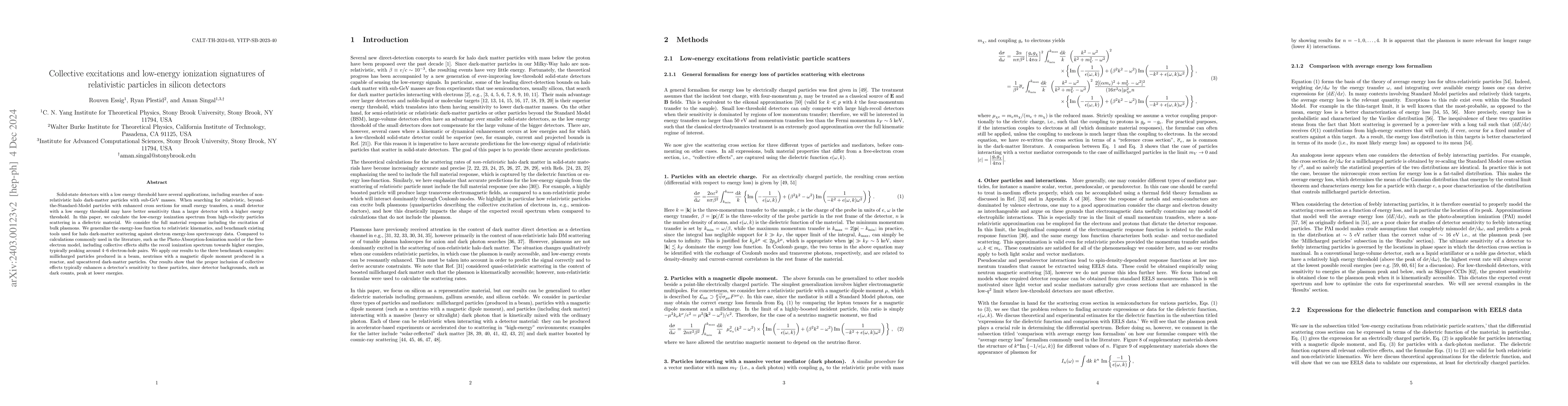 Thumbnail for Collective excitations and low-energy ionization signatures of
  relativistic particles in silicon detectors