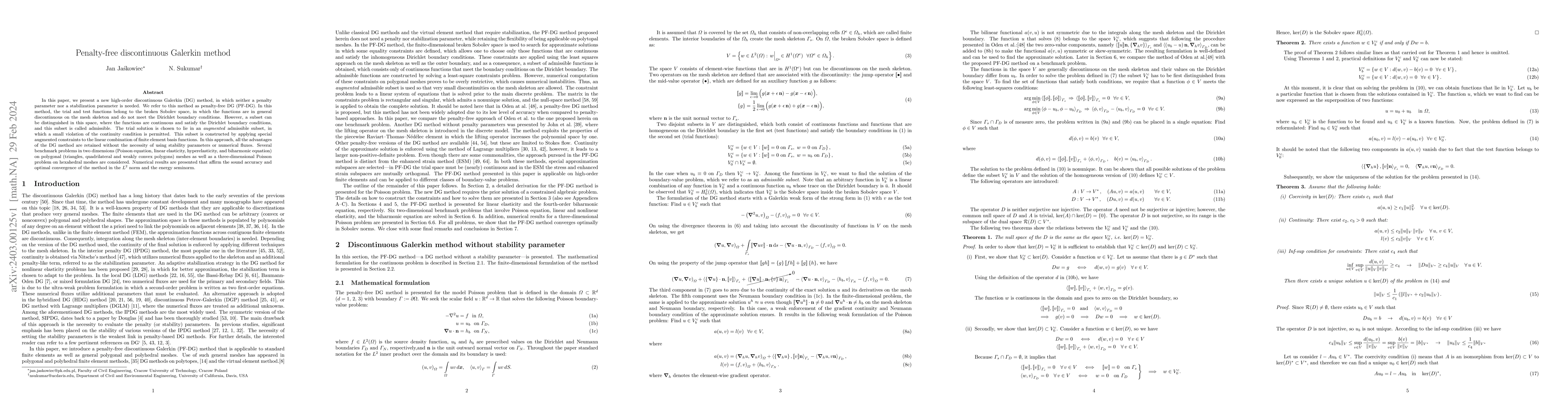 Thumbnail for Penalty-free discontinuous Galerkin method