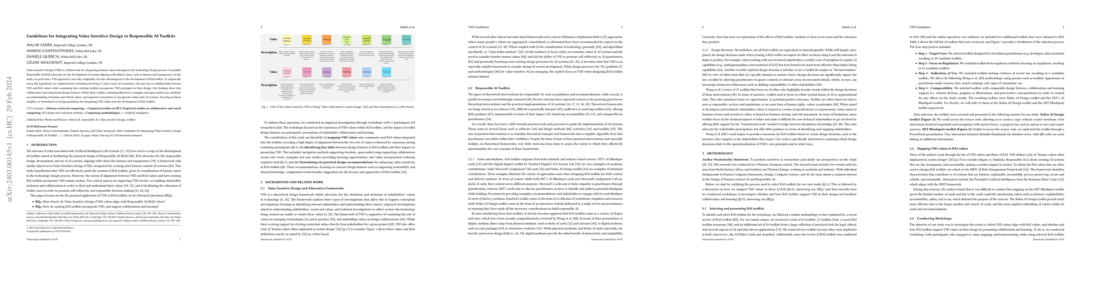 Thumbnail for Guidelines for Integrating Value Sensitive Design in Responsible AI
  Toolkits
