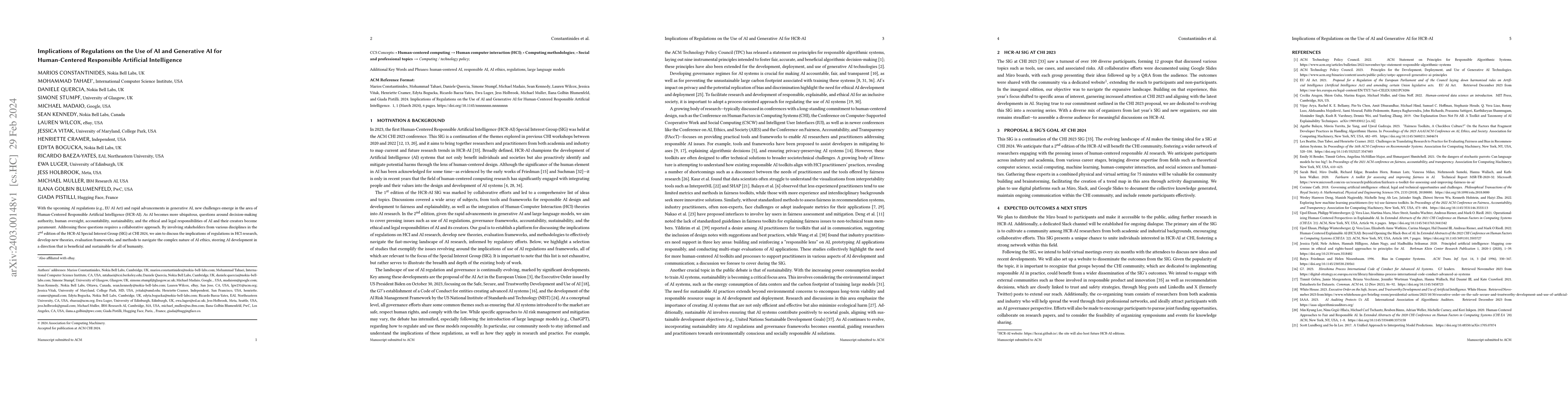 Thumbnail for Implications of Regulations on the Use of AI and Generative AI for
  Human-Centered Responsible Artificial Intelligence
