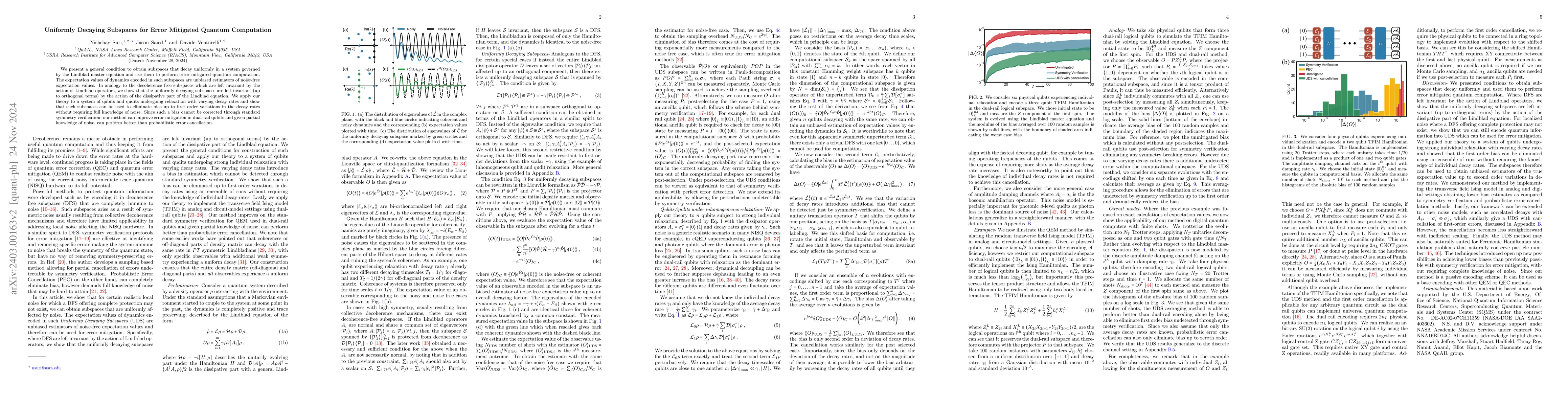Thumbnail for Uniformly Decaying Subspaces for Error Mitigated Quantum Computation