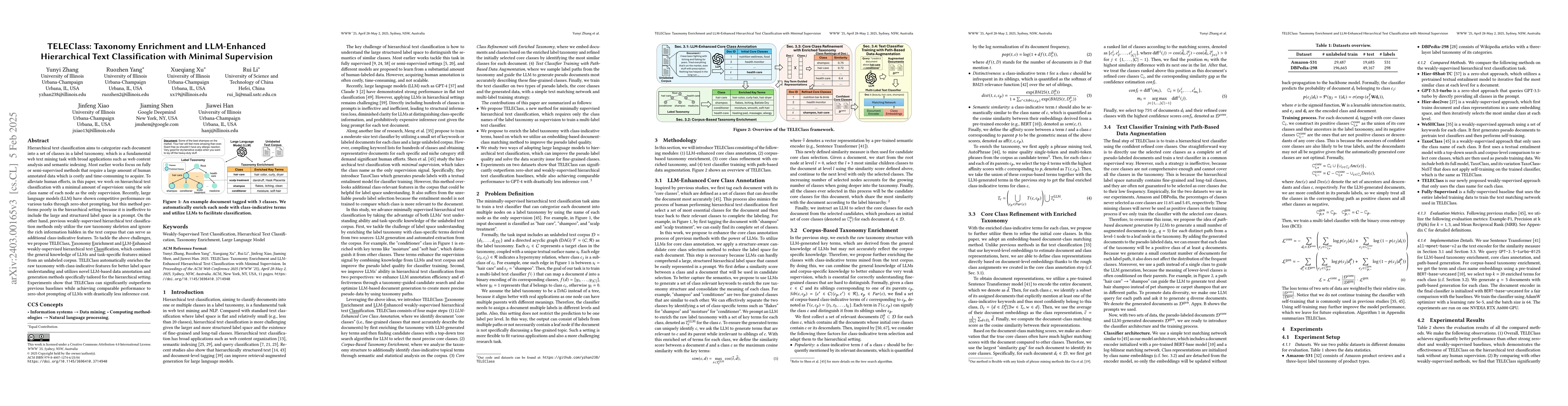 Thumbnail for TELEClass: Taxonomy Enrichment and LLM-Enhanced Hierarchical Text
  Classification with Minimal Supervision