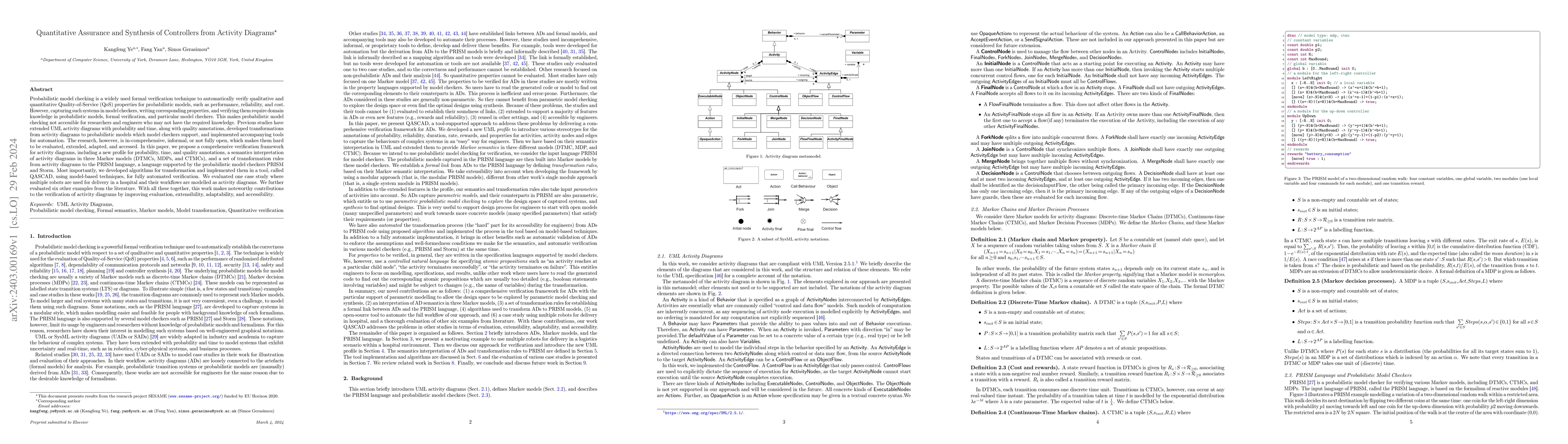 Thumbnail for Quantitative Assurance and Synthesis of Controllers from Activity
  Diagrams
