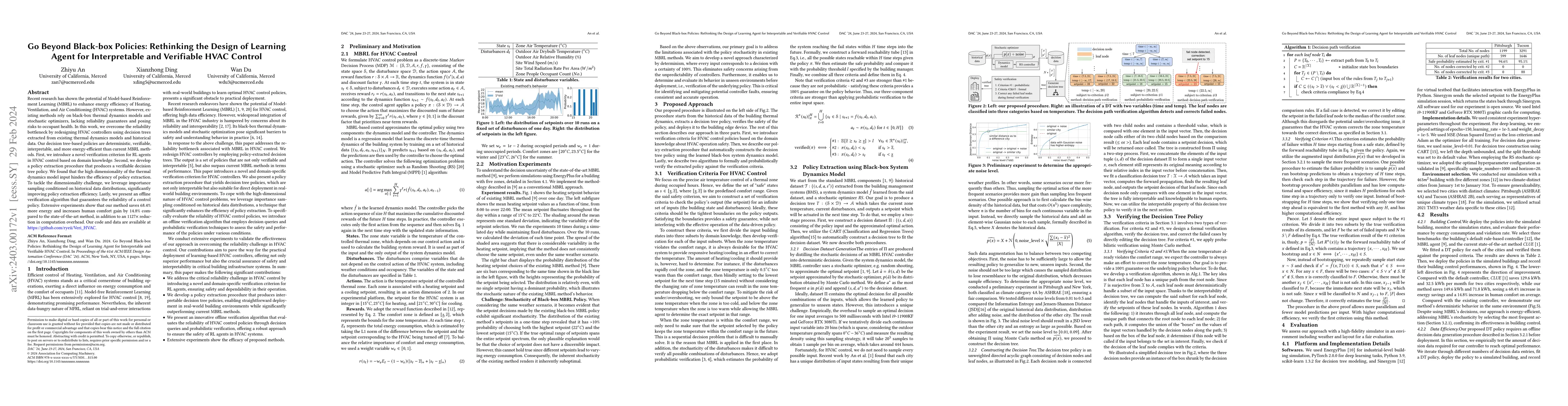 Thumbnail for Go Beyond Black-box Policies: Rethinking the Design of Learning Agent
  for Interpretable and Verifiable HVAC Control