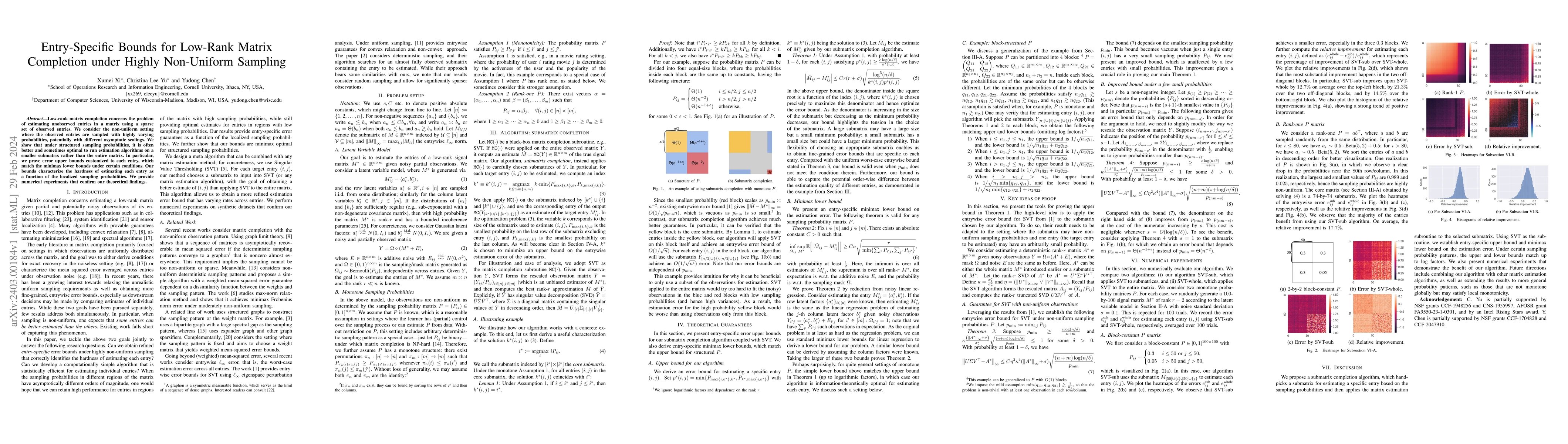 Thumbnail for Entry-Specific Bounds for Low-Rank Matrix Completion under Highly
  Non-Uniform Sampling