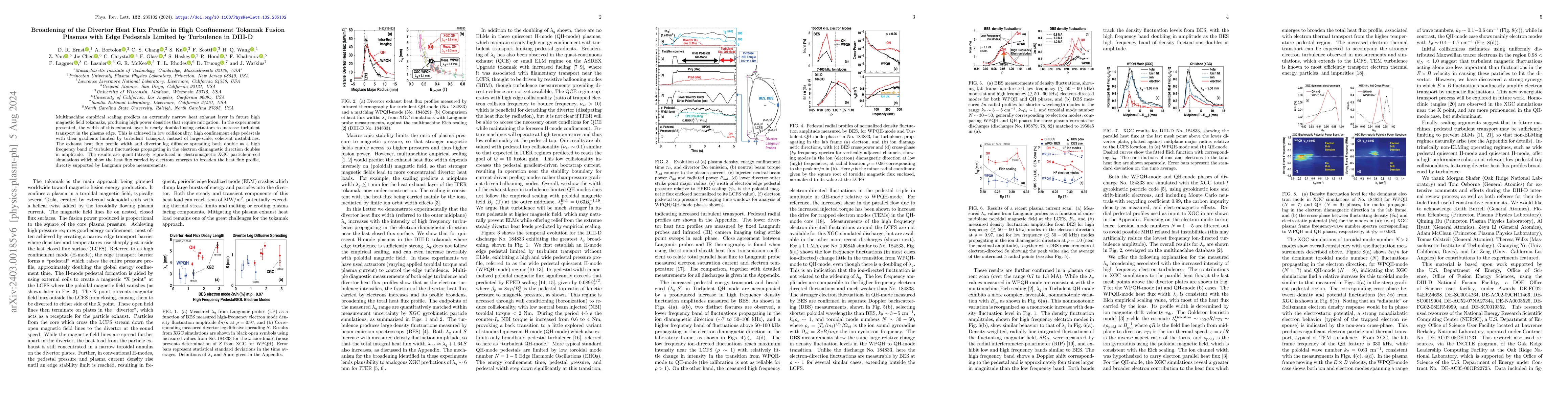 Thumbnail for Broadening of the Divertor Heat Flux Profile in High Confinement Tokamak
  Fusion Plasmas with Edge Pedestals Limited by Turbulence in DIII-D