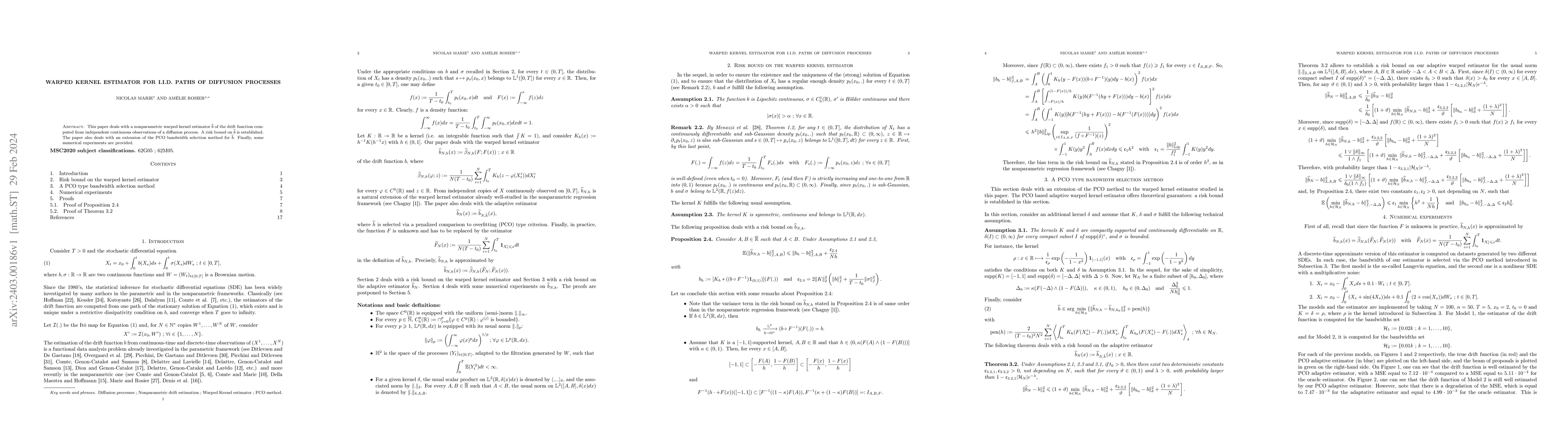 Thumbnail for Warped Kernel Estimator for I.I.D. Paths of Diffusion Processes