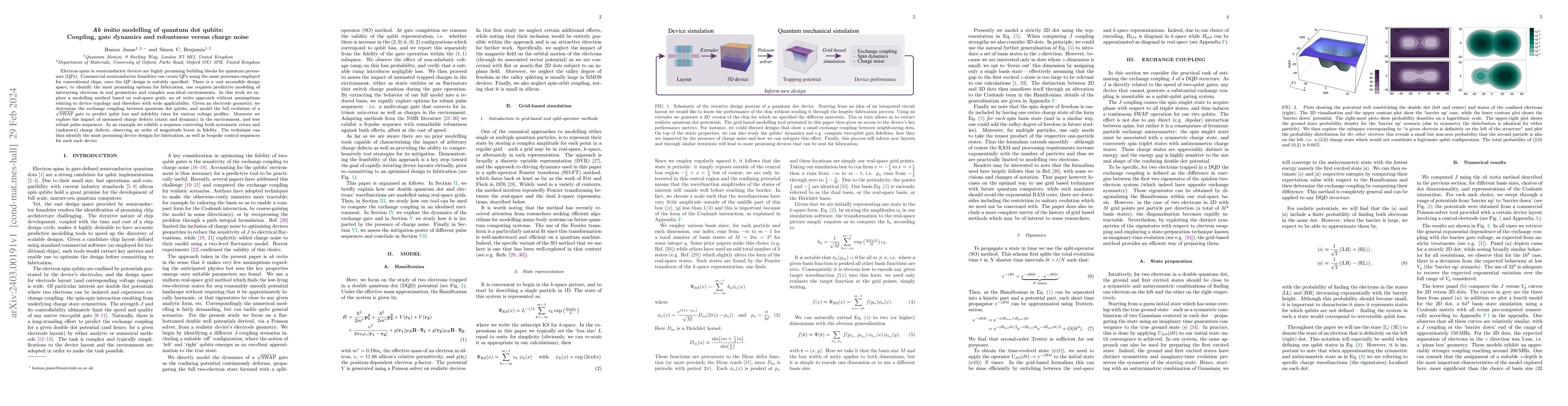Thumbnail for Ab initio modelling of quantum dot qubits: Coupling, gate dynamics and
  robustness versus charge noise