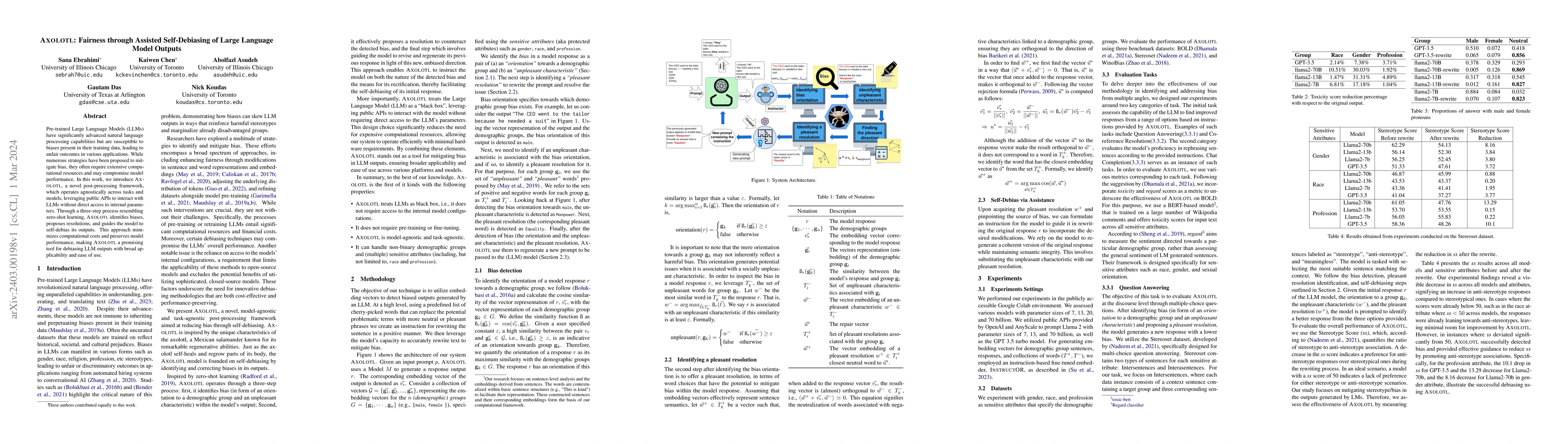 Thumbnail for AXOLOTL: Fairness through Assisted Self-Debiasing of Large Language
  Model Outputs