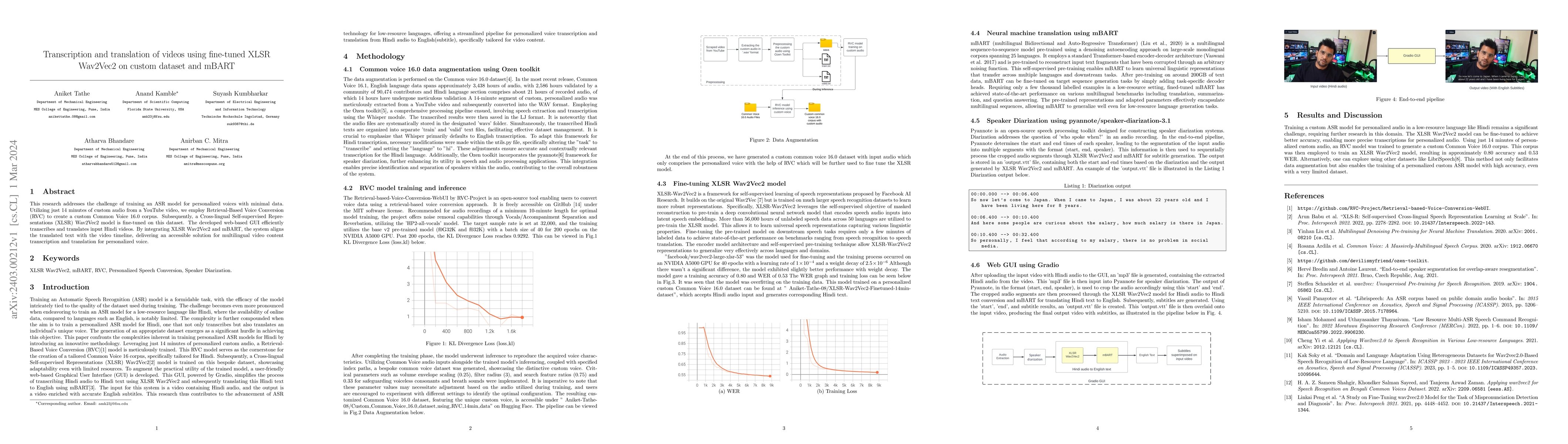 Thumbnail for Transcription and translation of videos using fine-tuned XLSR Wav2Vec2
  on custom dataset and mBART