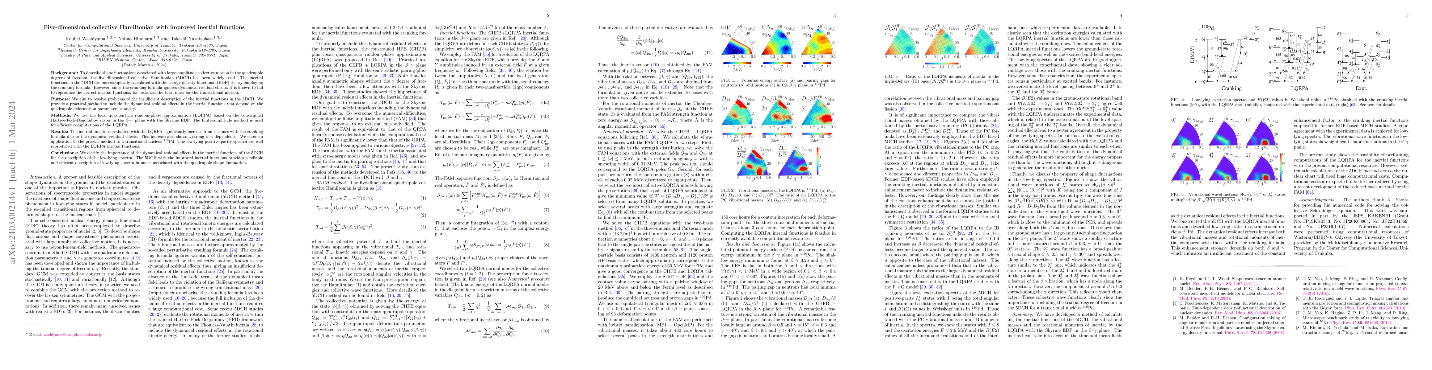 Thumbnail for Five-dimensional collective Hamiltonian with improved inertial functions