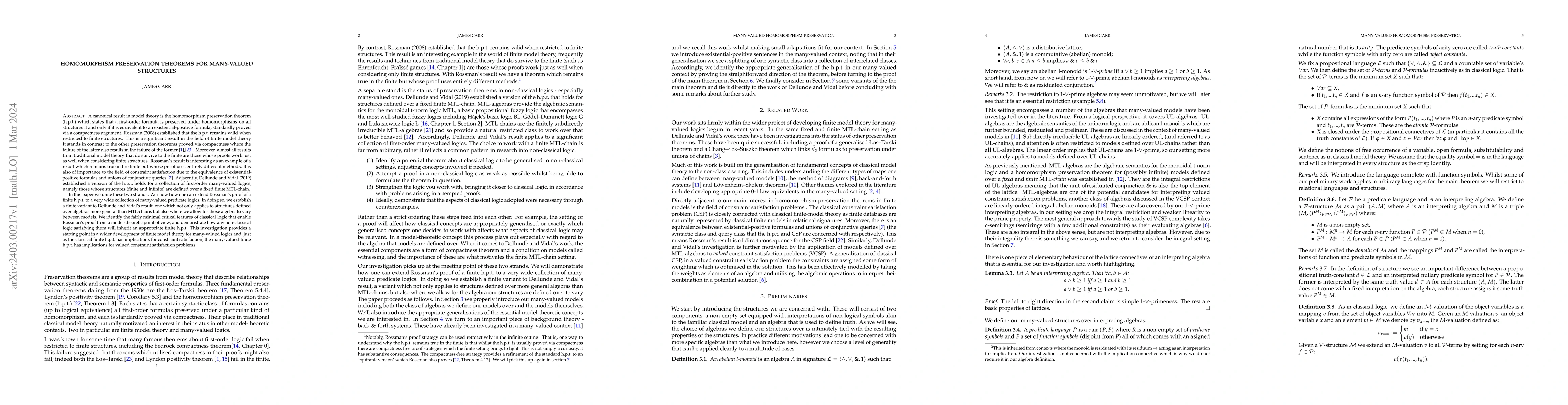 Thumbnail for Homomorphism Preservation Theorems for Many-Valued Structures