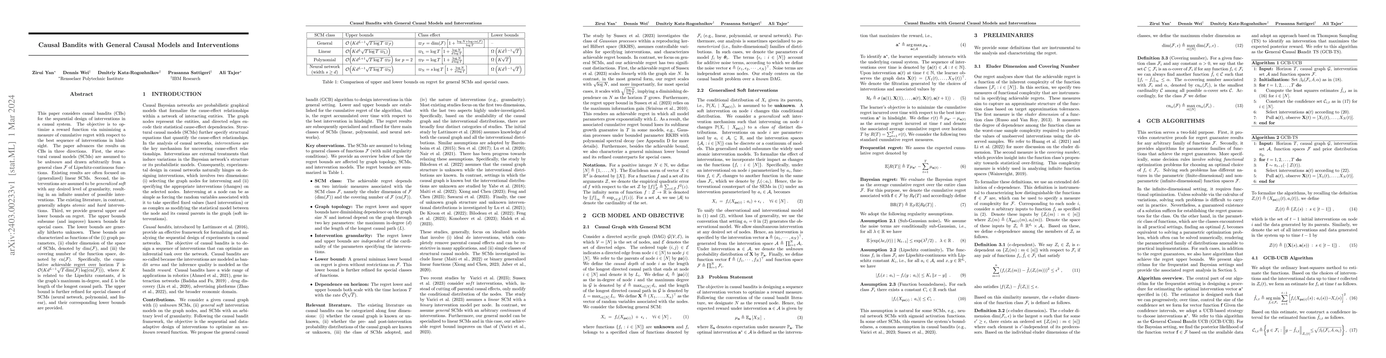 Thumbnail for Causal Bandits with General Causal Models and Interventions