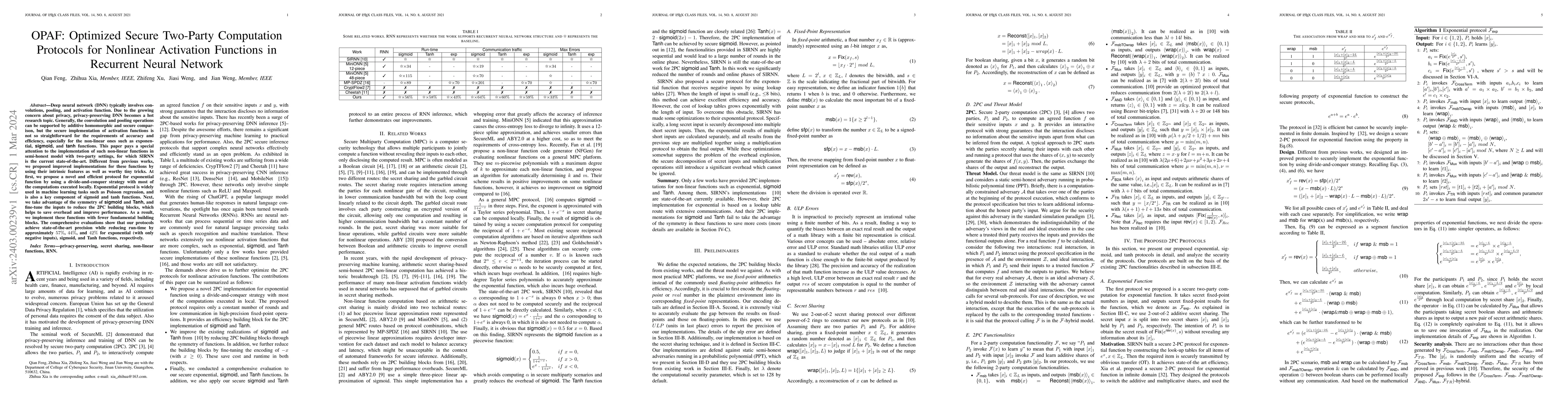 Thumbnail for OPAF: Optimized Secure Two-Party Computation Protocols for Nonlinear
  Activation Functions in Recurrent Neural Network