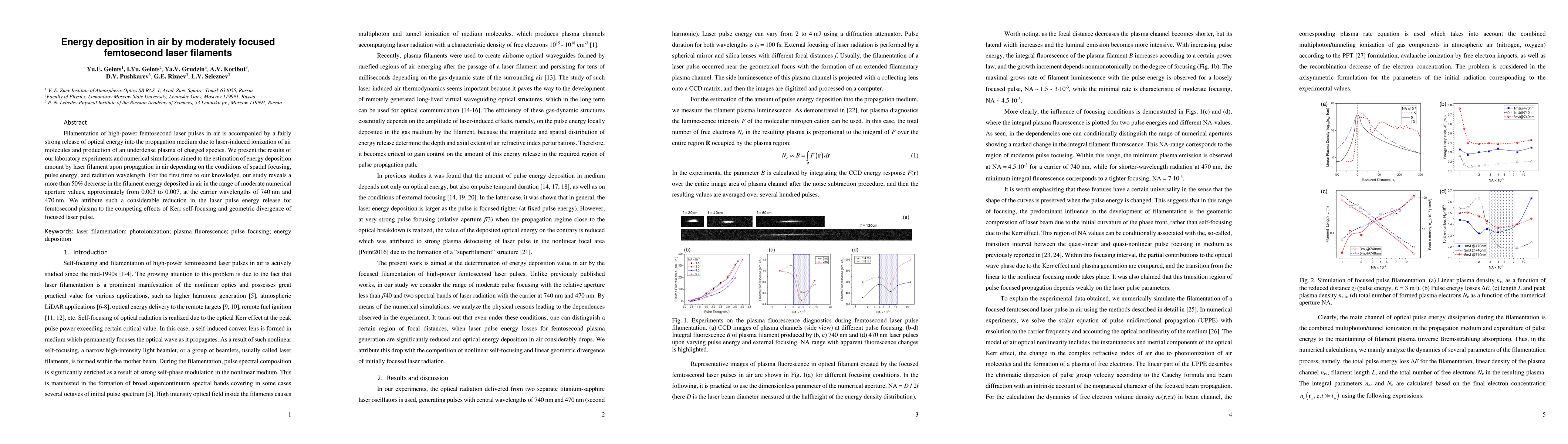 Thumbnail for Energy deposition in air by moderately focused femtosecond laser
  filaments