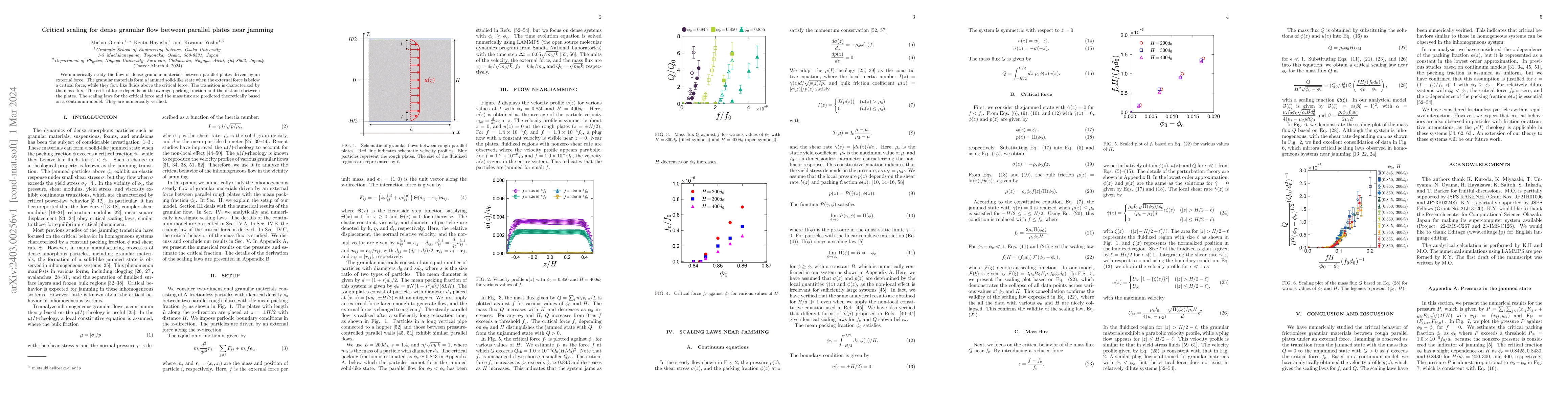 Thumbnail for Critical scaling for dense granular flow between parallel plates near
  jamming