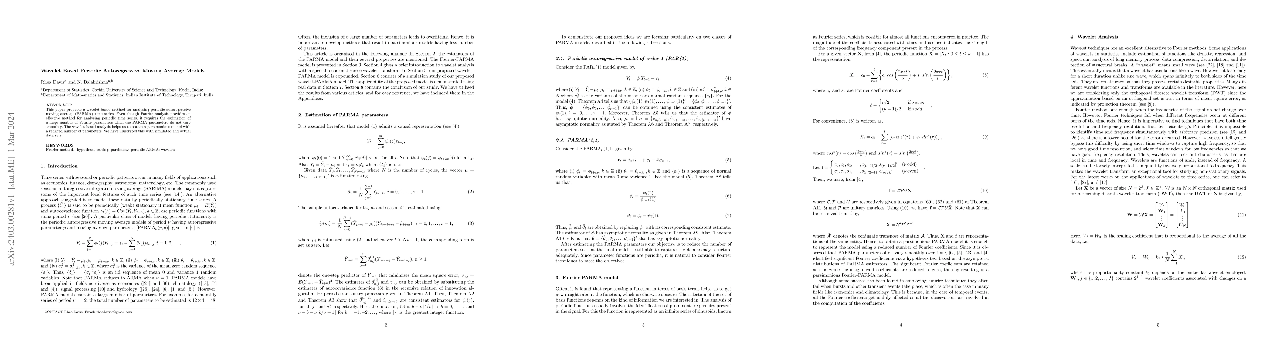 Thumbnail for Wavelet Based Periodic Autoregressive Moving Average Models