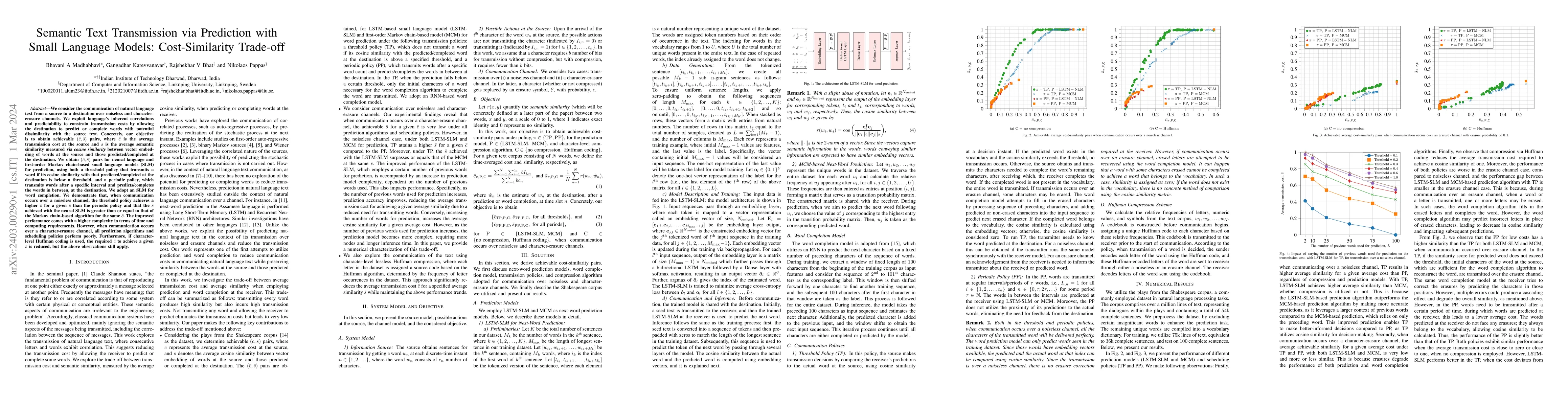 Thumbnail for Semantic Text Transmission via Prediction with Small Language Models:
  Cost-Similarity Trade-off