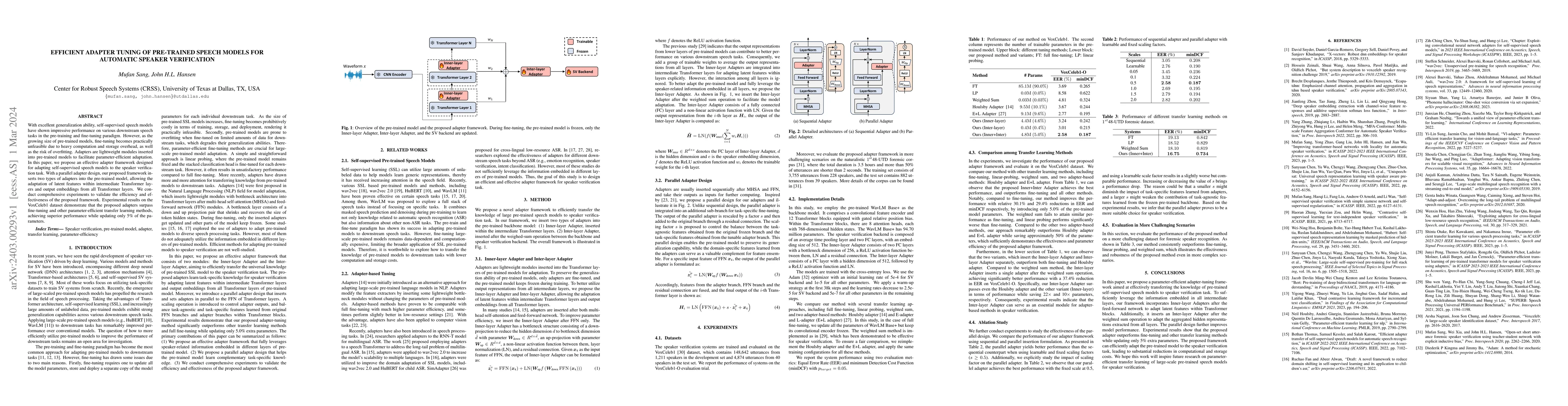 Thumbnail for Efficient Adapter Tuning of Pre-trained Speech Models for Automatic
  Speaker Verification