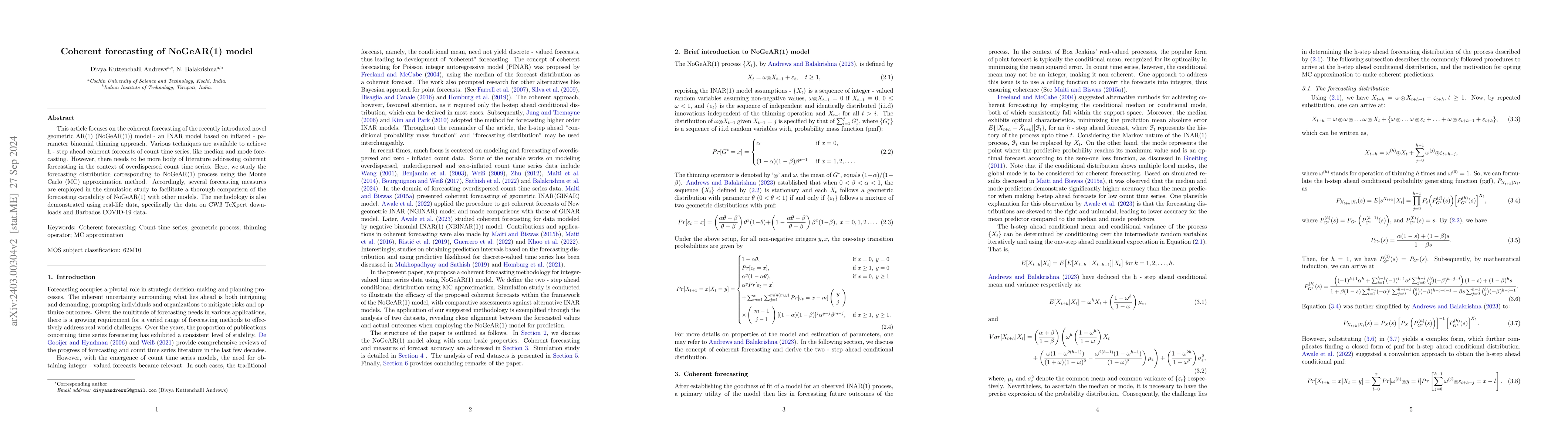 Thumbnail for Coherent forecasting of NoGeAR(1) model